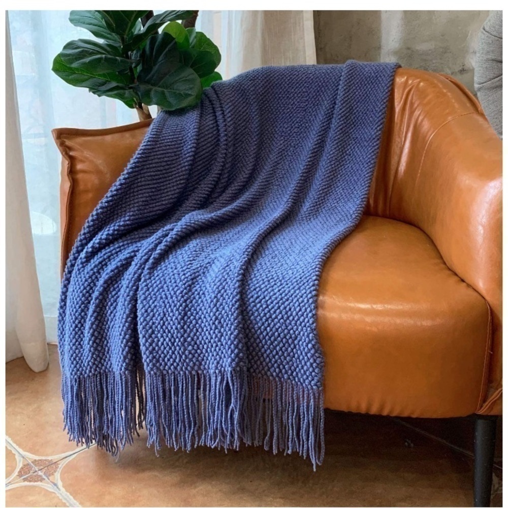 Light Grey Boho Tassel Chunky Knit Dorm/Living/Bedroom Cozy Casual Throw Blanket - Picture 16 of 16